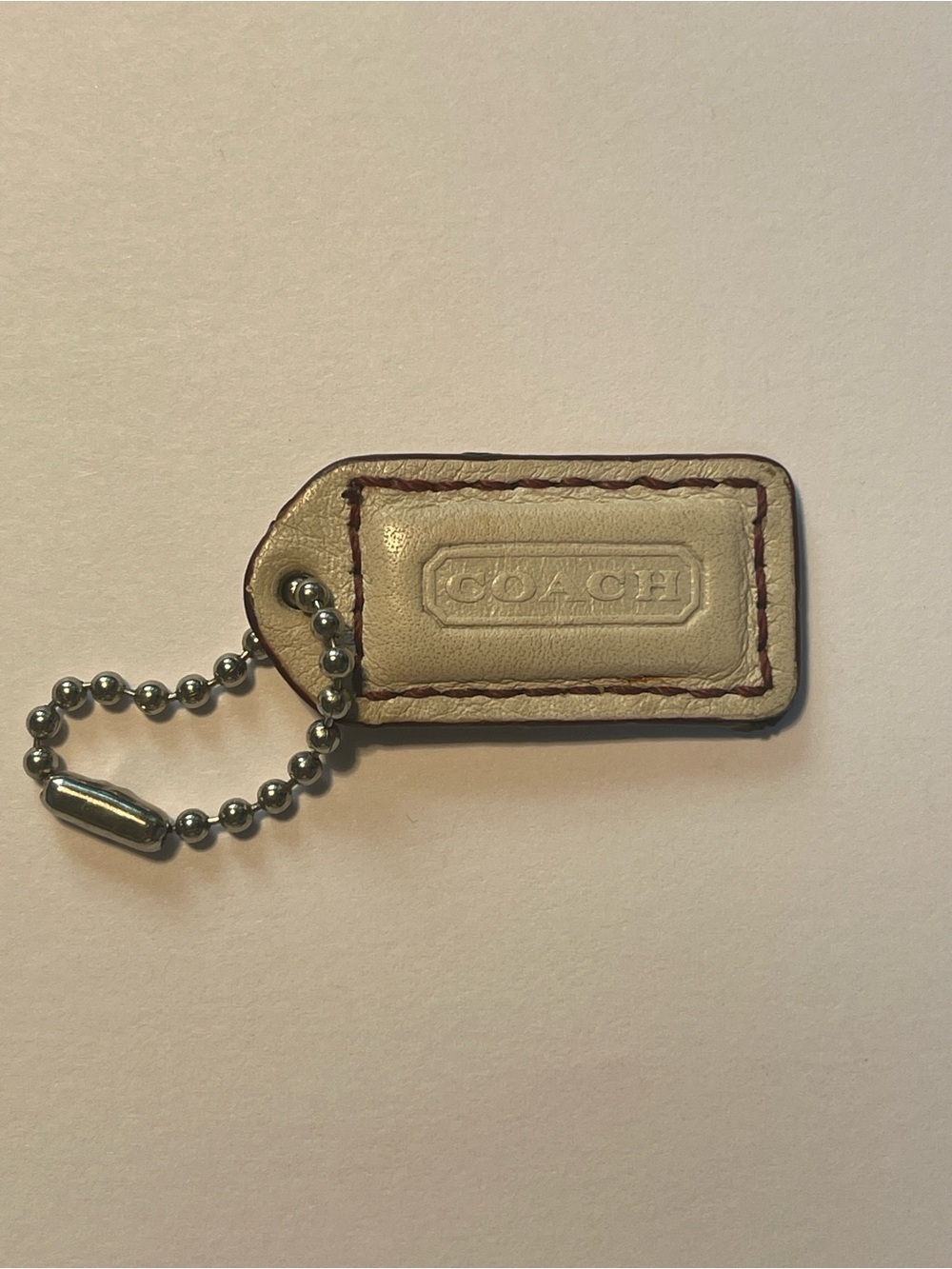 COACH Cream Leather Hang Tag with Ball-Chain MINI